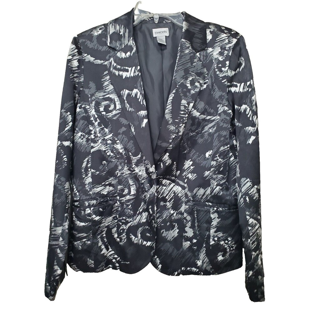 Chicos Silk/Cotton Blend Lined Artsy One-Button Long Sleeve Blazer Size 1 MEDIUM